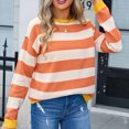 thumbnail image 2 of Chandail à Enfiler pour Femmes Col Rond Manches Longues Chandail Rayé Tricoté à Blocs de Couleur Hauts à Enfiler Chandails pour Femmes Manches Longues P-166 Orange TG, 2 of 7