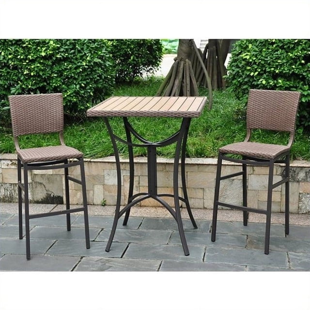Kingfisher Lane 3 Piece Patio Pub Set in Antique Brown