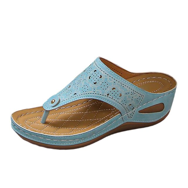 Women Fashion Open Toe Slide Sandals 5.8cm Heel Openwork Pattern PU Material Comfortable Casual Summer Slippers