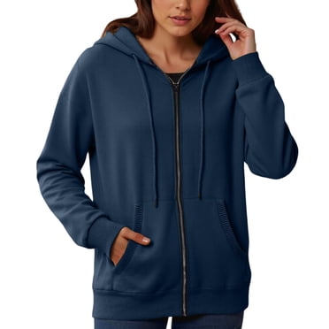 Aocisk Chandail à Capuchon à Fermeture à Glissière pour Femmes, Mode Décontractée, Poche, Fermeture Éclair, à Manches Longues, à Capuche, Chandail Uni pour Mode Urbaine, Bleu Marine, M