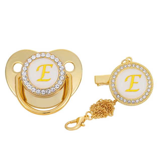 XZNGL Pacifier Clips Baby Girl Baby Pacifier 26 Letter Name Initials Clip Silicone Baby Pacifier Golden Shiny Newborn Pacifier Silicone Pacifier Clip