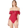 thumbnail image 1 of YDX Women's Swimwear Flounce Off Shoulder One Piece Ruffles Bathing Suit, Shimmery red, Large, 1 of 2
