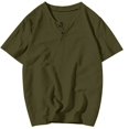 thumbnail image 1 of Plebaso T-Shirts pour Hommes en Coton et Lin à Col Rond, à Boutons, T-Shirts Décontractés, Unis, à Manches Courtes, Légers, Hauts de Plage, 1 of 7
