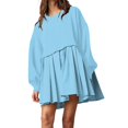 thumbnail image 1 of Womens Oversized Sweatshirt Dress Long Flowy Patchwork Pullover Tops Cute Drop Shoulder Sweatshirts Fall Long Sleeve Mini Dress Teen Girls Crewneck Solid Tunic Pleated Loose Clothing Beig, 1 of 5