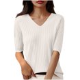 thumbnail image 1 of Womens Short Sleeve V Neck T Shirt 2025 Summer Ribbed Knit Slim Fit Basic Solid Color Tee Tops Fashion Clothes, 1 of 3