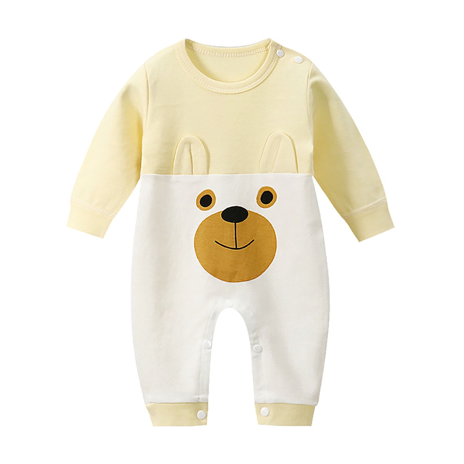 WEIYLL Girls Rompers Button Long Sleeve Overall Cartoon Cute Warm Spring Autumn Yellow Baby Overalls for 12-18 Months