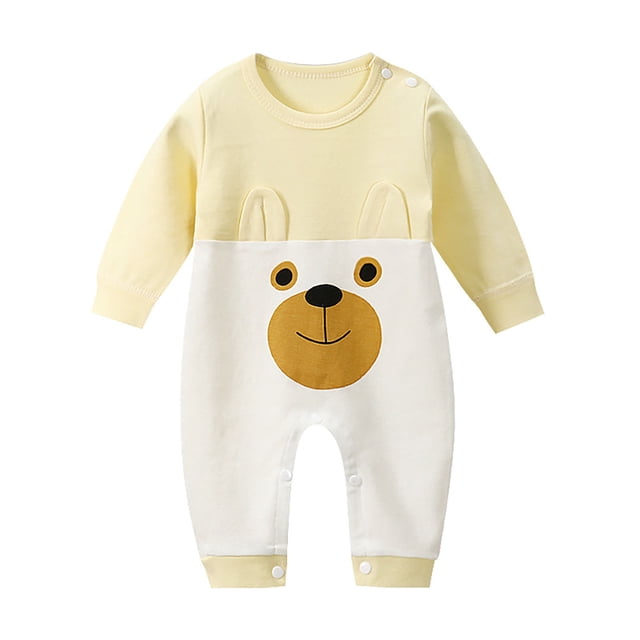 WEIYLL Girls Rompers Button Long Sleeve Overall Cartoon Cute Warm Spring Autumn Yellow Baby Overalls for 12-18 Months