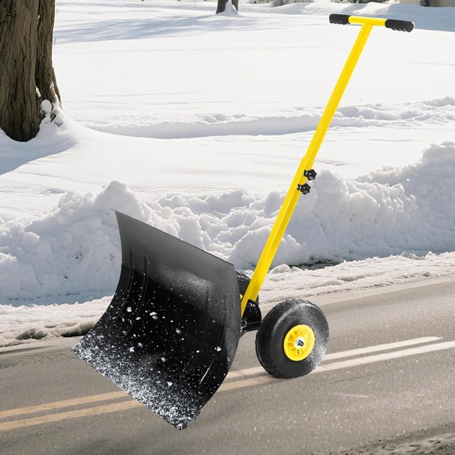 Pousse-neige de 29 Po avec Roues Lame en Acier Robuste Pelle à Neige pour Entrée Hauteur et Angle Réglables Poignée Outil Ergonomique de Déneigement Bleu