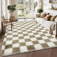 thumbnail image 1 of Checkered Rug 8x10 for Living Room, Modern Plush Shag Rug Washable Non-Slip Large Area Rug Super Soft Indoor Fuzzy Carpet Fluffy Rugs for Bedroom Home Aesthetic Decor,Taupe-White, 1 of 9