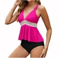 thumbnail image 2 of UPPADA Womens Plus Size Two Piece Bathing Suits V Neck Lace Up Flowy Swim Dress Tummy Control Modest Swimwear with Bottoms Suspenders Backless Swim Suits Tummy Control Swimsuit Hot Pink,2xl, 2 of 4
