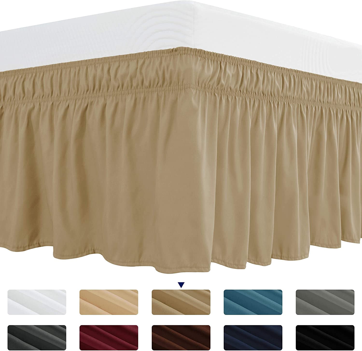 Subrtex Easy Fit Bed Skirts , Wrap Around Dust Ruffle with Long Tailored Drop