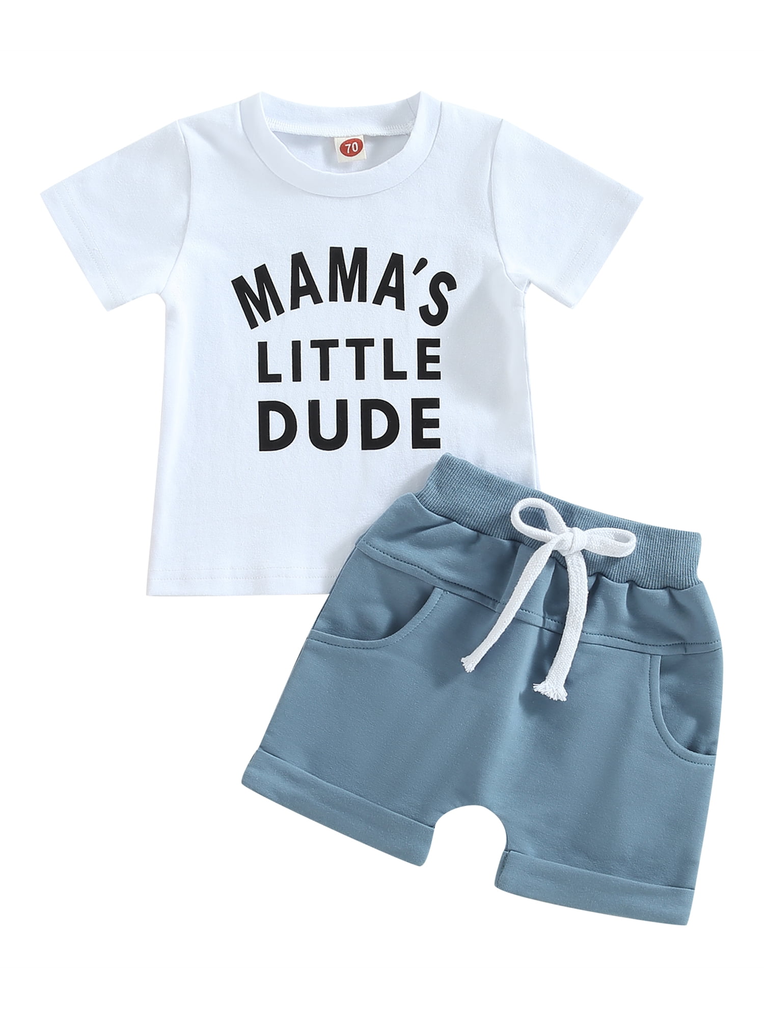Gupgi 2Pcs Baby Boy Clothes Short Sleeve Letters Print T Shirt Elastic Waist Pockets Shorts Set