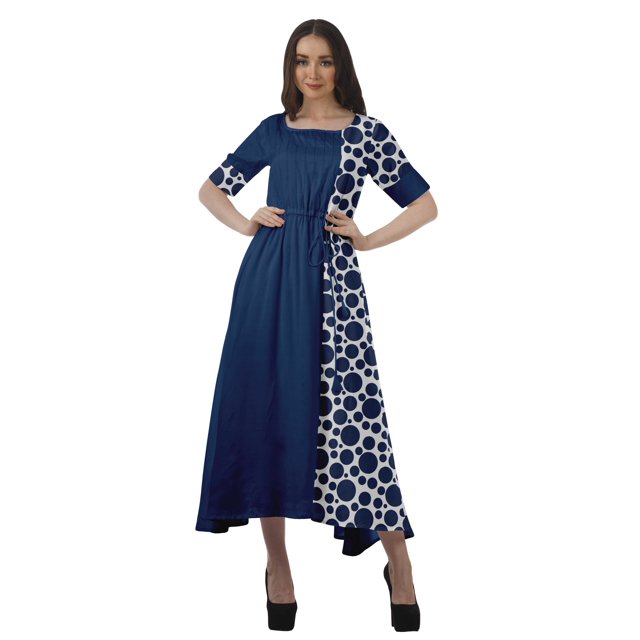 Moomaya Robe Midi en Viscose à Imprimé Style Santoon, Encolure Dégagée, Décontractée, pour Femmes