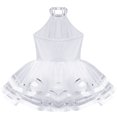 thumbnail image 4 of Oyolan Robe Justaucorps de Danse de Ballet Métallisée à Paillettes Scintillantes pour Filles Enfants avec Jupes Tutu en Maille Robes de Performance Blanc 14, 4 of 7