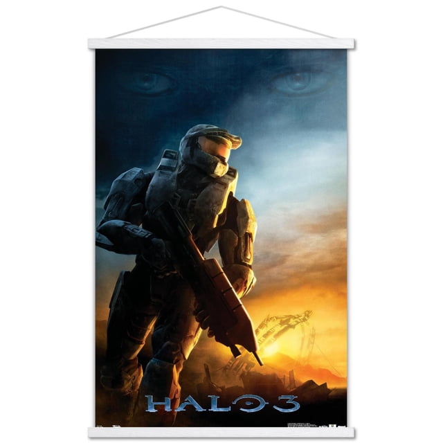 Halo 3 - Affiche Murale « Awakening », 22,375 Po x 34 Po, Représentant un Soldat Blindé Futuriste Orienté vers l'Avant Tenant un Fusil contre un Ciel au Coucher du Soleil avec une structure Anneau de Science-Fiction et des Yeux Clairs sur un Fond Bleu Foncé, Imprimée sur Papier Lustré, Convient à la Déco de la Maison et aux Espaces de Jeu.