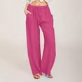 thumbnail image 2 of Dealovy Womens Cotton Linen Pants Elastic High Waisted Drawstring Wide Leg Solid Color Summer Lounge Trousers, 2 of 5