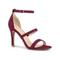 thumbnail image 1 of BLISSFUL STEP Women's Shoes Faux Suede Stiletto High Heel Open Toe Adjustable Ankle Strap Sandals  Burgundy 5, 1 of 7