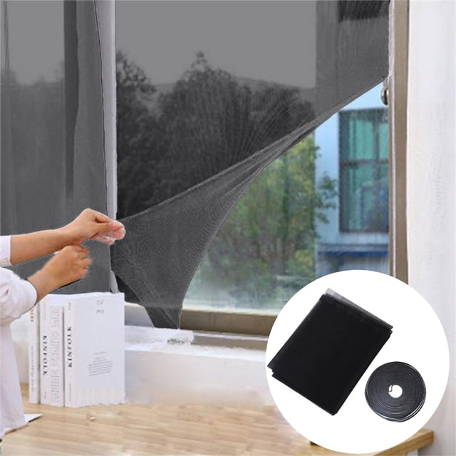 Ovzne Self Adhesive Window Screen, No Drill Mosquito Net Mesh, Adjustable Replacement Insect Screen for Home Windows Kitchen Bedroom Black