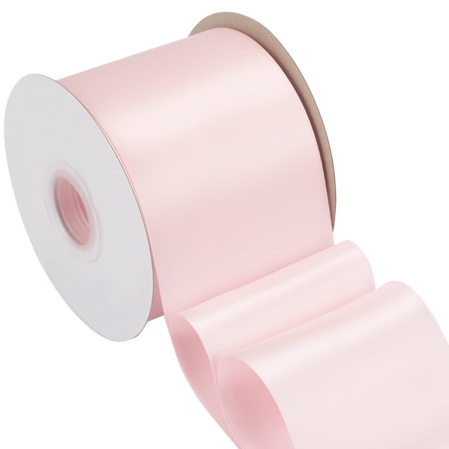 Joycrosso Lt. Pink Ribbon 4 Inch Wide Thick Fabric Ribbon, 50 Yards Double Faced Satin for Chair Sash Bows Making Bouquet Sewing Christmas Decoration