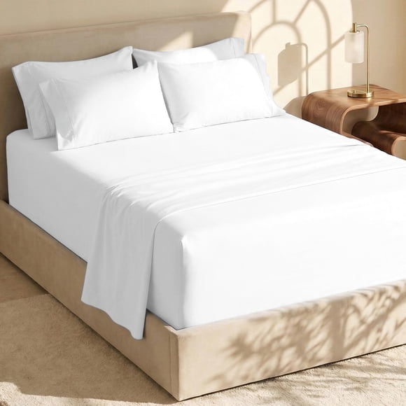 Hearth & Harbor Ensembles de Draps Grand à Poches Extra Profondes - Convient aux Matelas de 18 à 24 Pouces de Profondeur - Draps à Poches Extra Profondes - Ensemble de 6 Pcs Format Grand - Blanc