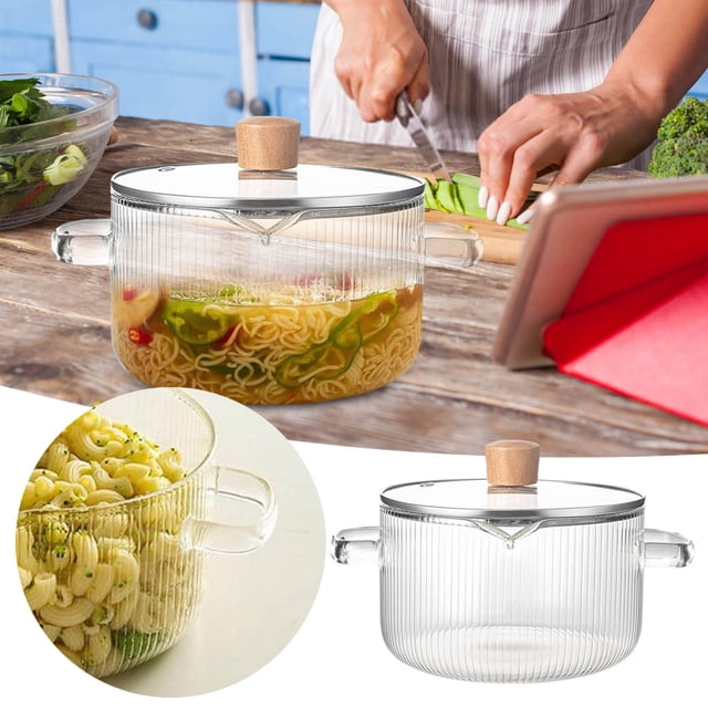 Cooking Utensils Cooking Pot Glass with Lid 6 Heat Double Handle Thick Bottom Striped Pot for Food and Cooking Enthusiasts