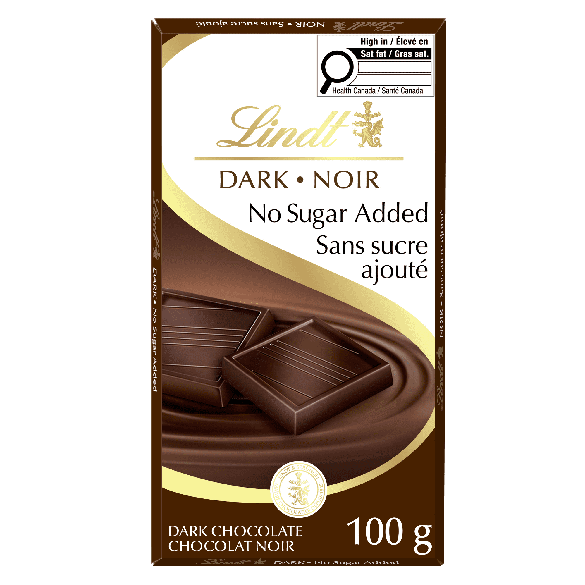 Lindt No Sugar Added Dark Chocolate Bar, 100 Grams