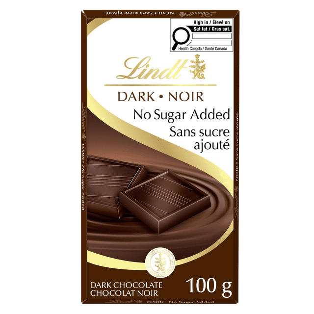 Lindt No Sugar Added Dark Chocolate Bar, 100 Grams