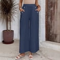 thumbnail image 2 of Sentmoon Lightweight Summer Pants Women Solid Color High Waist Wide Leg Jeans for Women Plus Size Loose Fit Linen Button Pants for Women with Pocket for Travel and Vacation, 2 of 8