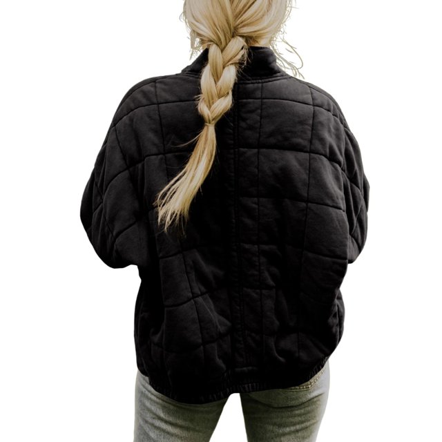 Opperiaya Veste Matelassée à Col Montant pour Femmes Manches Longues Couleur Unie Fermeture Éclair Complète