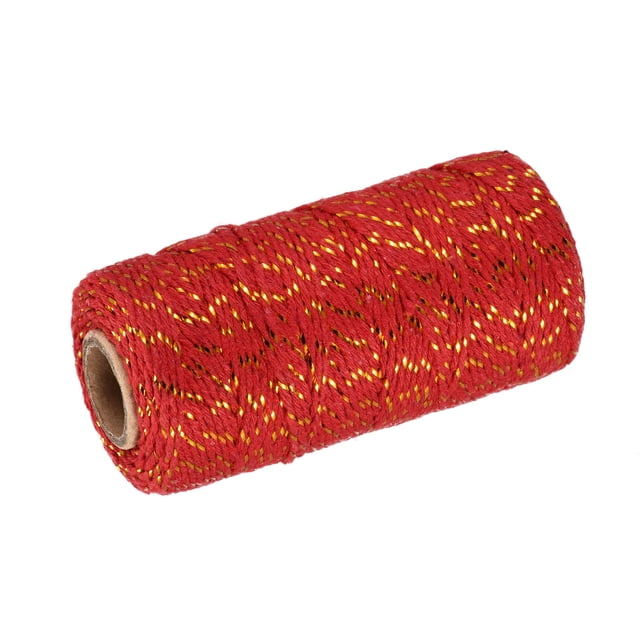 Unique Bargains Twine Packing String Wrapping Cotton Twine 100M Gold Tone and Red Rope for Gift Wrapping Twine