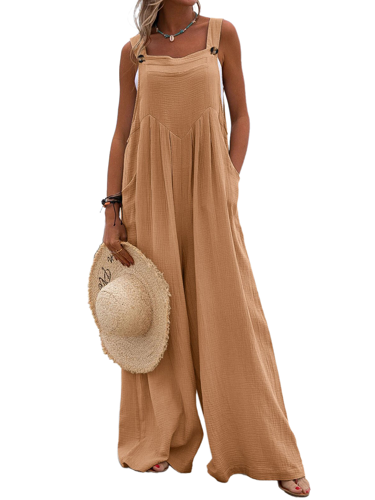 Innerwin Jumpsuits One Piece Ladies Playsuit Summer Sleeveless Loose Romper Orange S