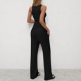 thumbnail image 3 of Woman Solid Color Sleeveless Sets, 2025 New Fashion Round-Neck Sleeveless Tank with Drawstring Long Pants Suits, Loungewear Tracksuits Linen Pants Sets Lady 2 Piece Outfits Black M, 3 of 5