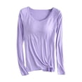 thumbnail image 2 of RKSTN Pyjama pour Femmes Mode Couleur Unie Col Ras du Cou Léger avec Soutien-Gorge Rembourré Intégré Manches Longues Tenue de Nuit Confortable Automne Mode Hiver Décontracté une Pièce Haut de Nuit, 2 of 3