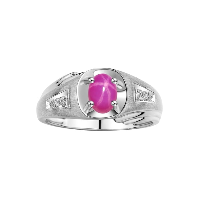 RYLOS Men's Rings Sterling Silver Rings Classic Designer Style 8X6MM Oval Gemstone & Diamond Ring Star Ruby July Birthstone Rings For Men Size 8