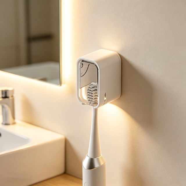 5Pcs Wall Mounted Toothbrush Holder, Usloyux Bathroom Organizer Wall Mounted, No Drill Toothbrush Storage Rack, Adhesive Bathroom Wall Organizer for Toothbrush Holder, Bathroom Countertop Sink Vanity