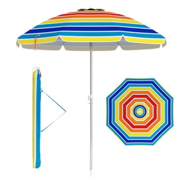 Gymax Parasol de Plage 6,5 Pi UPF50+ Protection Solaire Pare-Soleil Portable pour Sable