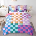 thumbnail image 1 of Erosebridal Colorful Checkered Full Comforter Set With Sheets 7 Pcs Rainbow Checkerboard Grid Bedding Set Blue Pink Purple Plaid Bed In A Bag For Kids Boys Girls,Geometric Groovy Aesthetic Bed Set, 1 of 5