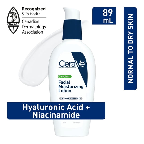 CeraVe Lotion Hydratante PM, Lotion Visage de Nuit avec Céramides et Niacinamide pour Peau Normale à Grasse, 89 ml
