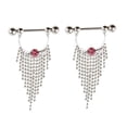 thumbnail image 2 of Yinanstore 2pcs Stainless Steel Tassel Beaded with Single Rhinestone Nipple Barbell	 16g - Pink Crystal, 2 of 8