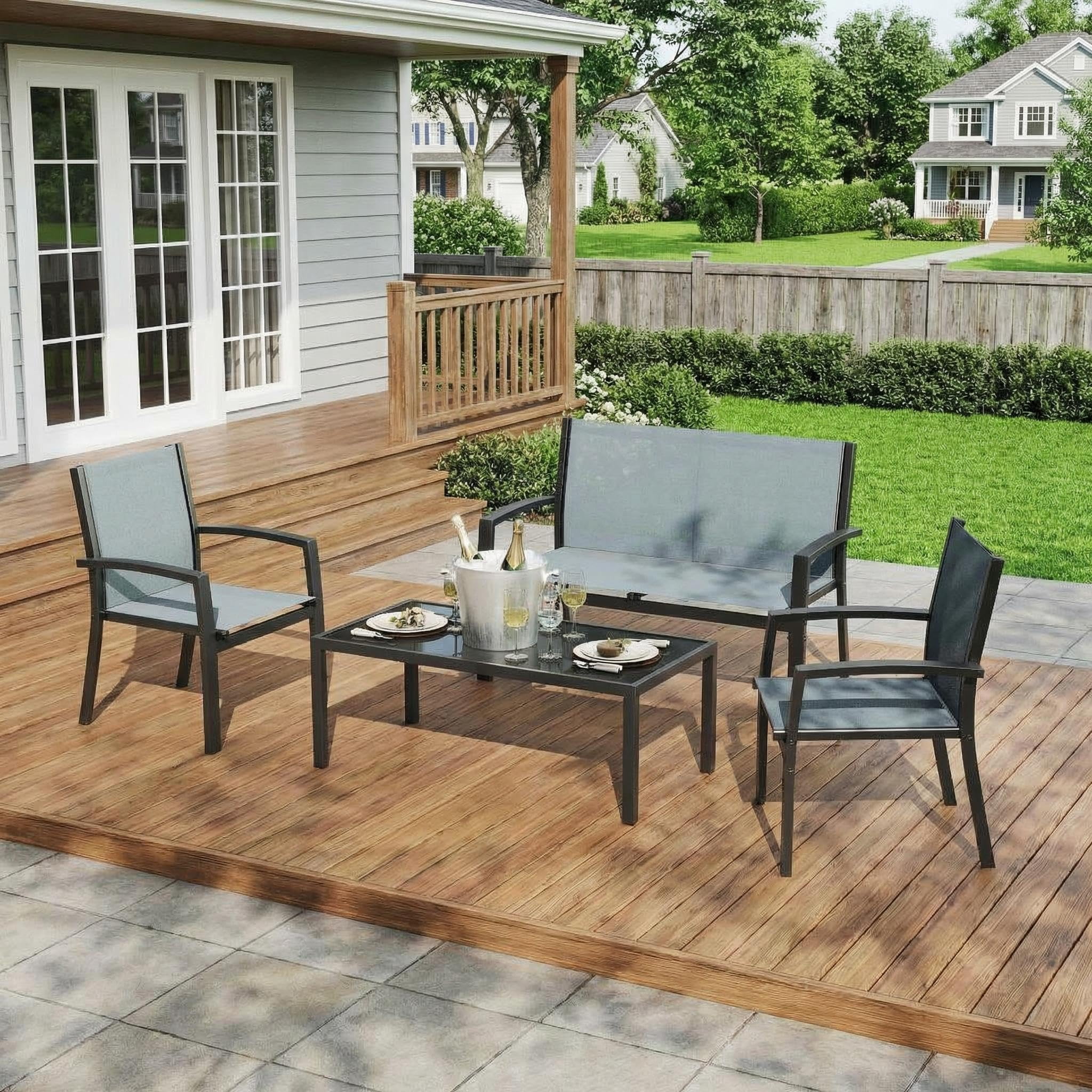 GloryStar 4 Piece Backyard Patio Set, Conversation Furniture with ...