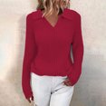 thumbnail image 1 of Qertyioot Chandails à Col en V pour Femmes Mode Automne Hiver Manches Longues Chandail Décontracté Hauts, 1 of 7