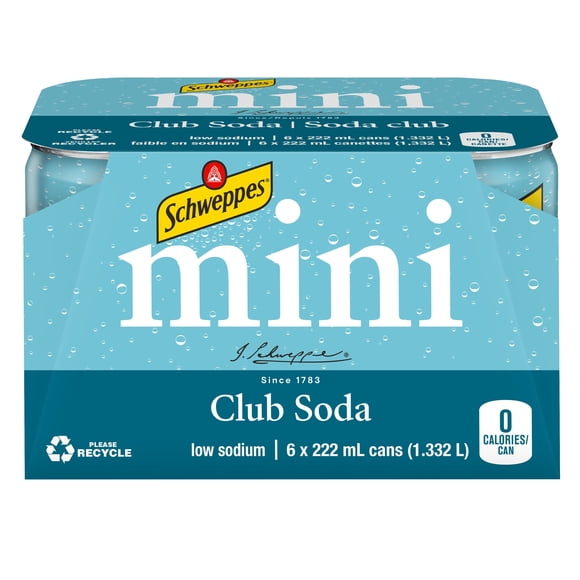Schweppes Club Soda 6 x 222 mL, Mini canettes