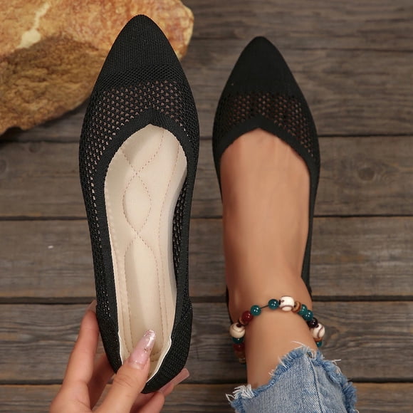 HaiMao Ballet Flats Shoes for Women Knit Mesh Flats Shoes Womens Dressy Comfortable Pointed Toe Washable Slip On Flat Black 9(42)