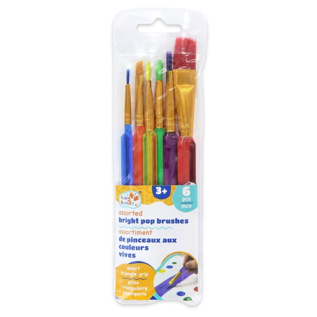 TINY HANDS Bright Pop Paint Brushes, Translucent Handles, 6 Pieces, Ages 3+