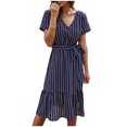thumbnail image 1 of TJAZFJPA Robes de Soirée pour Femmes Femmes Robe à Rayures Imprimée Longueur Genou Robe Aguichant Robe à Manches Courtes Robe à Col en V Robe Décontractée pour Femmes Robe de Maternité Grande Taille, 1 of 7