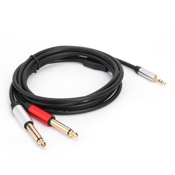 Câble Audio Mâle 1,8 m 3,5 mm vers Double Mâle 6,35 mm pour Mélangeur Amplificateur Haut-Parleur