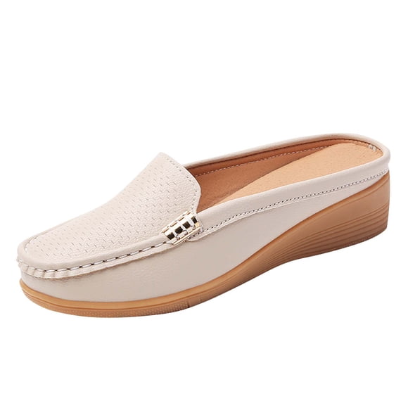 Xfvqtps Womens Casual Flat Shoes Comfortable Breathable Loafers with Metal Buckle Lightweight Slip on Shoes for Women Daily Wear Office Beige