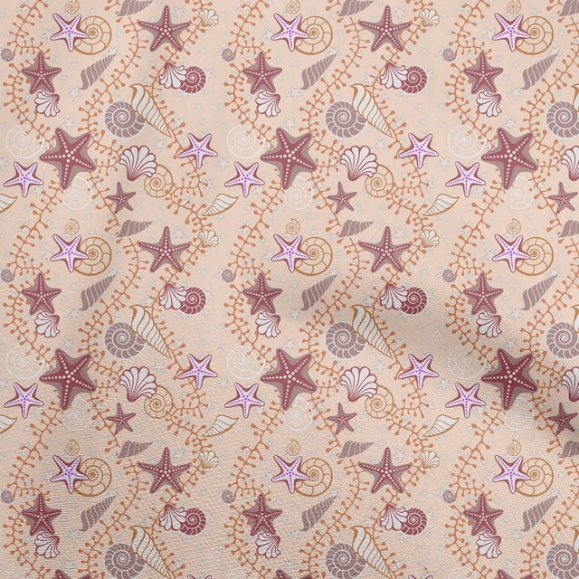 oneOone Cotton Poplin Dark Beige Fabric Beach Seashell Craft Projects Decor Fabric Printed By The Yard 56 Inch Wide
