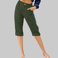thumbnail image 2 of Timegard Womens Capri Pants Straight Leg Elastic Waisted Button Summer Casual Crop Pants with Pockets, 2 of 4