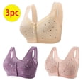 thumbnail image 2 of Lenpel Women's Plus Size Front Closure Bras 3 Pc No Underwire Printed Full Coverage Bralettes Comfortable Everyday Bras(Purple,4X-Large), 2 of 6